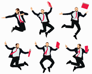 Illustration set of joyful businessman jumping.