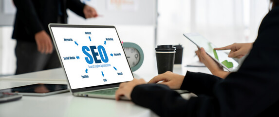 Poster - seo search engine optimization for modish e-commerce and online retail business showing on computer 