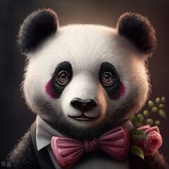 Wall Mural - Lovely panda with bow tie