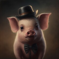 Sticker - A cute little pig in a hat