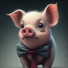 Wall Mural - A cute little pig with a bow tie