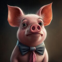 Poster - A cute little pig with a bow tie