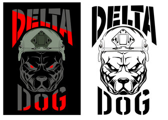 dog head with helmet, DELTA DOG vector illustration