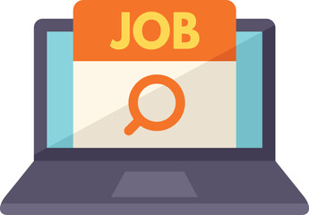 Sticker - Job search laptop icon flat vector. Online work. Internet career isolated