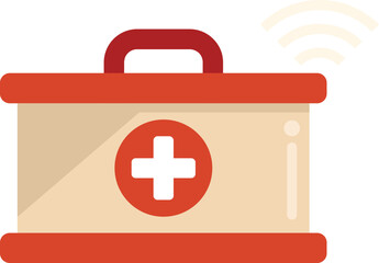 Sticker - Wireless first aid kit icon flat vector. Online doctor. Medical care isolated