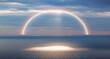 Leinwanddruck Bild - Dusk rainbow concept - Beautiful landscape with multi colored calm sea with rainbow at dusk