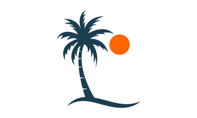 sun beach logo design, sunset with island logo design vector illustration