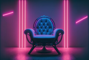 Fictional Armchair in retro futuristic background. generative ai