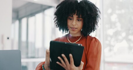 Aufkleber - Search, tablet and communication with business woman for social media, networking and digital marketing. Email, internet and technology with black woman and online for website, planning and contact