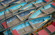 Wooden Rowing Boats Seen From Above. Oxford. England. Punters.  UK.