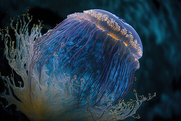 Poster - Macro of the stunning cyanea capillata jellyfish. Generative AI