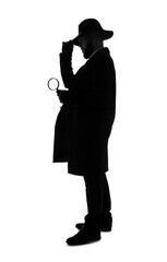 Sticker - Silhouette of male detective with magnifier on white background