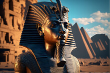 Pharaoh Golden Mask, Panoramic 3d Egypt Scene,  Illustration Digital Generative Ai Logo Design Art Style