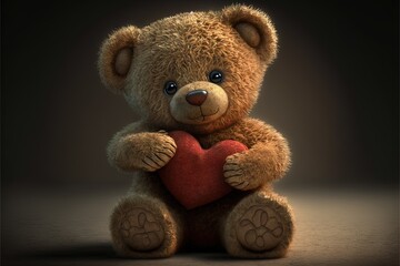 Sticker - a teddy bear holding a heart on a dark background with a black background behind it and a black background behind it, with a black background with a red heart and a black background with.