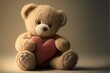 a teddy bear holding a heart on a brown background with a light shadow behind it and a light shadow behind it, with a soft light colored background, with a soft, soft,.