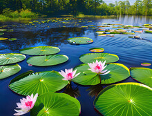 Water Lily In The Pond In The Summer Morning, AI Generated