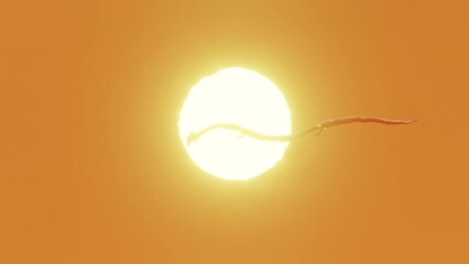 Wall Mural - gold chinese dragon flying on the sky and sun in background with 3d rendering.heat haze effect in th