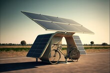 Bike Shading With Solar Panels On Top, Created With Generative AI Technology