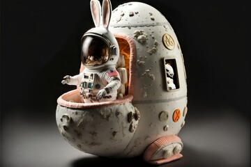 Wall Mural - easter bunny astronaut on moon exits space shuttle ma, created with generative ai technology