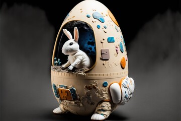 Wall Mural - easter bunny astronaut on moon exits space shuttle ma, created with generative ai technology