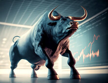 The Bull Takes The Stock Market And Share Prices On His Horns And Makes Them Rise