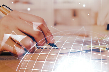 Aufkleber - Man with multi exposure global network theme icons.