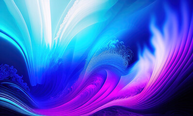 Wall Mural - Abstract blue purple neon wavy background . Generative AI