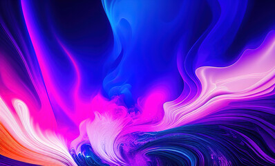 Wall Mural - Abstract blue purple neon wavy background . Generative AI