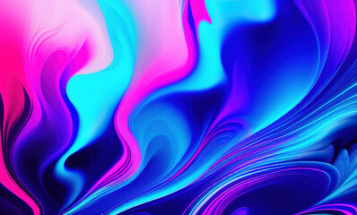 Wall Mural - Abstract blue purple neon wavy background . Generative AI