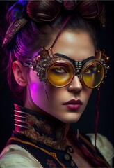 Wall Mural - portrait of a sci-fi cyberpunk girl. high-tech futuristic woman from the future. the concept of virt