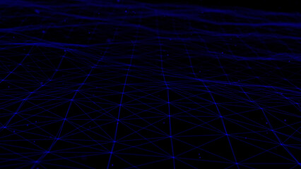 Aufkleber - Futuristic wave with lines and dots. Abstract background with a dynamic wave. Particle placement with hanging dots in space. Large data background. 3d rendering.