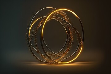 Wall Mural -  a golden circular object with a black background and a light reflection on the ground, with a dark background and a light reflection on the floor, with a dark background, with a,. Generative AI