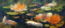 Water Lilies With Koi Fish