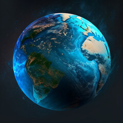 Wall Mural - blue planet Earth with oceans, continents and clouds, 3d, generative AI