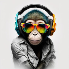 Monkey Wearing Sunglasses And Headphone