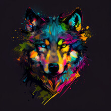Colorful Drawing Of A Wolf In Graffiti Style, Generative AI