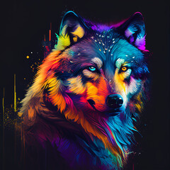 Naklejka na meble colorful drawing of a wolf in graffiti style, generative AI