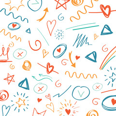 Wall Mural - doodle line seamless pattern. repeating design element for printing on fabric. speech bubble, heart 