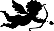 Silhouette Of Cupid With Bow And Arrow, Valentine Day Love Symbol