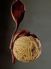 Poster - melted chocolate pouring on ice cream ball