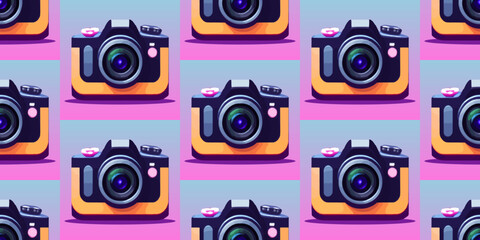 DSLR cameras, cartoon style, seamless vector pattern