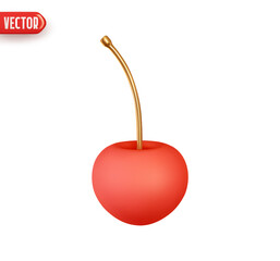 Poster - Red cherry berry. Realistic 3d design In cartoon style. Icon isolated on white background. Vector illustration