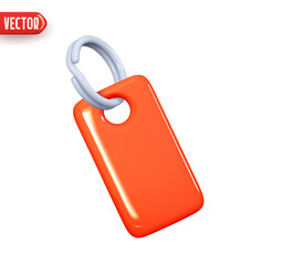 Poster - Red keychain. Plastic tag with rings. Realistic 3d design In cartoon style. Icon isolated on white background. vector illustration