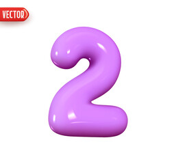 Poster - Number 2. Purple Number two. Realistic 3d design In cartoon style. Icon isolated on white background. vector illustration