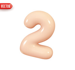 Poster - Number 2. Pink Number two. Realistic 3d design In cartoon style. Icon isolated on white background. vector illustration