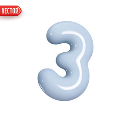 Poster - Number 3. Pink Number three. Realistic 3d design In cartoon style. Icon isolated on white background. vector illustration