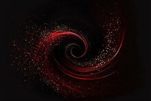 Red Glitter Swirling Around In The Air Against A Black Background, With The Glitter In Focus And The Background Slightly Blurred (AI Generated)