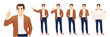 Young business man in casual clothes different gestures set isolated vector illustration