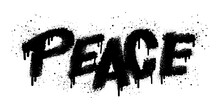 Spray Painted Graffiti Peace Word In Black Over White. Drops Of Sprayed Peace Words. Isolated On White Background. Vector Illustration