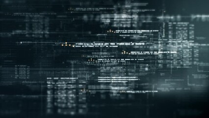 Leinwandbilder - Futuristic abstract de-focus data matrix, meta, metaverse, telemetry and encrypt numbers display with particles simulation in cyber space environment for head up display background